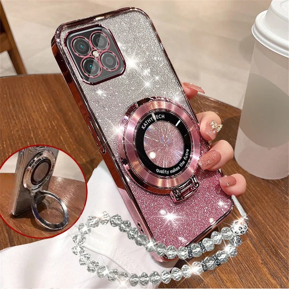 Glitter Case with Ring Holder and Crystal Bracelet for Honor - Mobiles Garage 💎 Glitter Case with Ring Holder and Crystal Bracelet for Honor