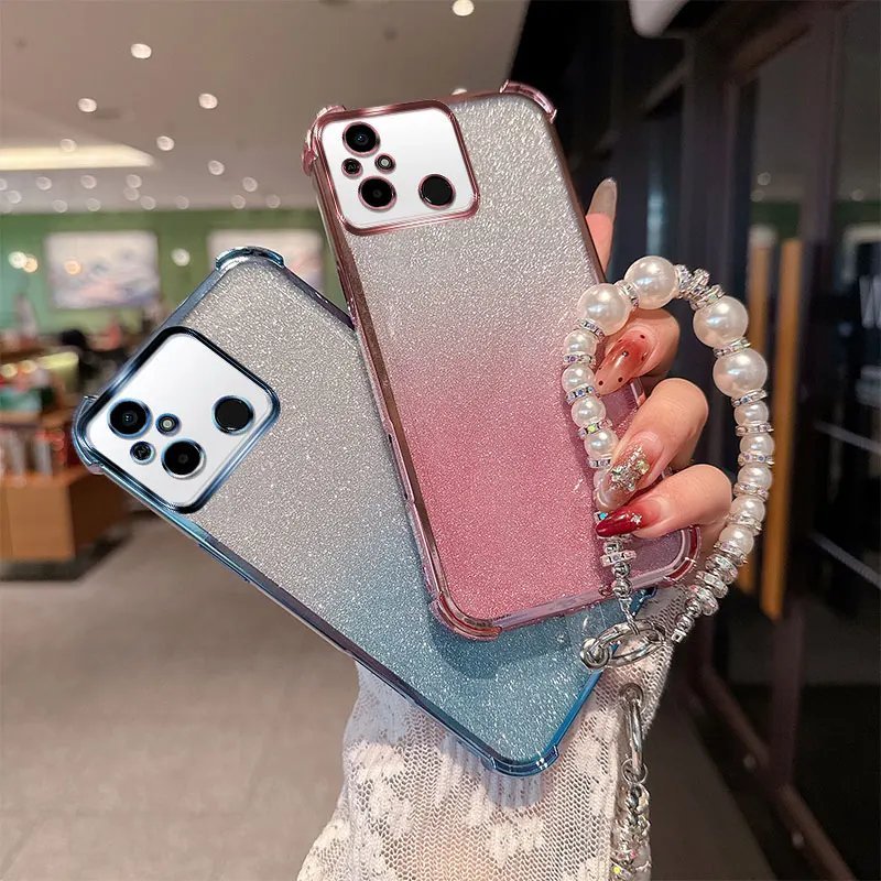 Gradient Glitter Case with Pearl Chain for Redmi 12C / 11A - Mobiles Garage 📿 Gradient Glitter Case with Pearl Chain for Redmi 12C / 11A