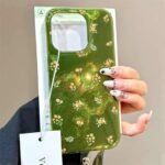🌿 Glossy Green Case with Tiny Flowers for iPhone