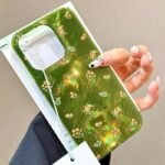 🌿 Glossy Green Case with Tiny Flowers for iPhone