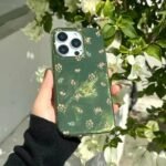 🌿 Glossy Green Case with Tiny Flowers for iPhone