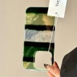 💚 Shimmer Green and Black Stripes Case for iPhone