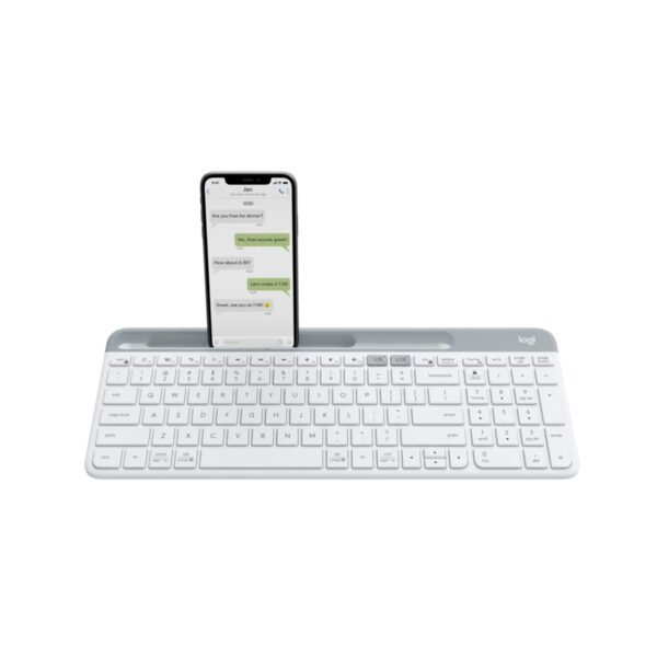 كيبورد Logitech K580 النحيف اللاسلكي باللون الأبيض مع مكان للجوال