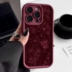 🌺 Burgundy Silicone Case with Lace-Style Flowers for iPhone