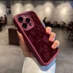 🌺 Burgundy Silicone Case with Lace-Style Flowers for iPhone