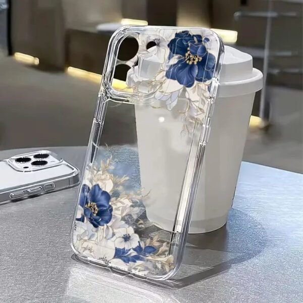 💙 Clear Navy and White Flowers Case for iPhone