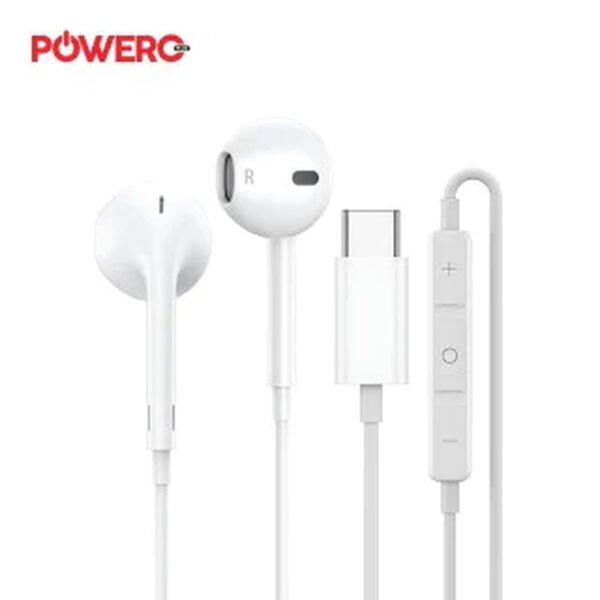 سماعة Powero Plus Wave Plus السلكية بمنفذ USB-C باللون الأبيض