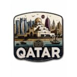 ستيكر معدني أفق الدوحة ومتحف الفن الإسلامي والسفن التقليدية مع كلمة QATAR - موبايل كراج