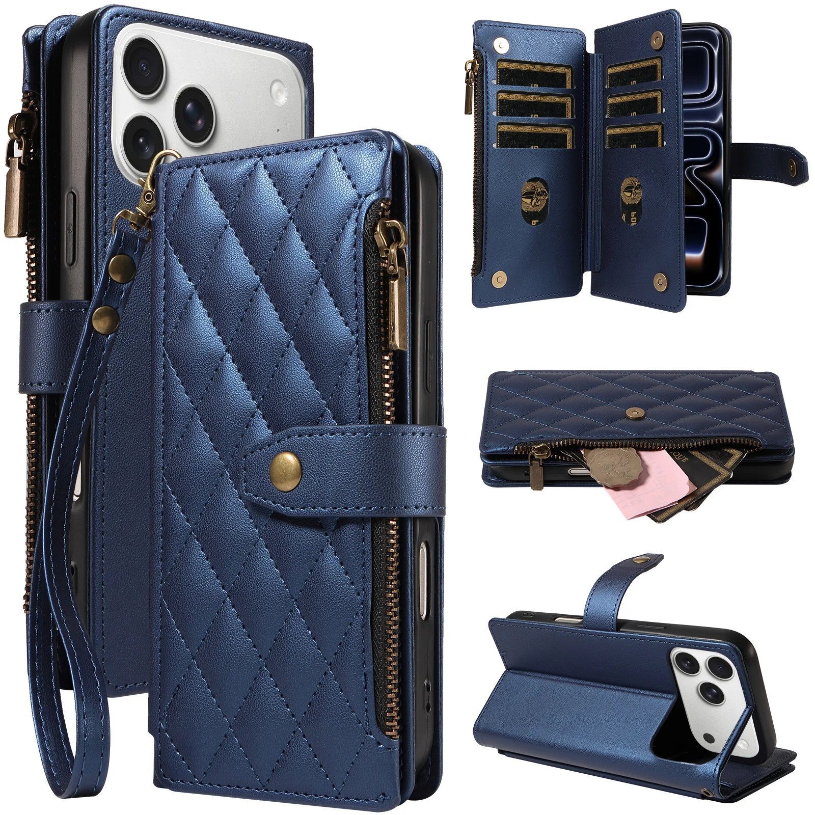 Quilted Zip Wallet Leather Case for iPhone - Mobiles Garage 👛 Quilted Zip Wallet Leather Case for iPhone