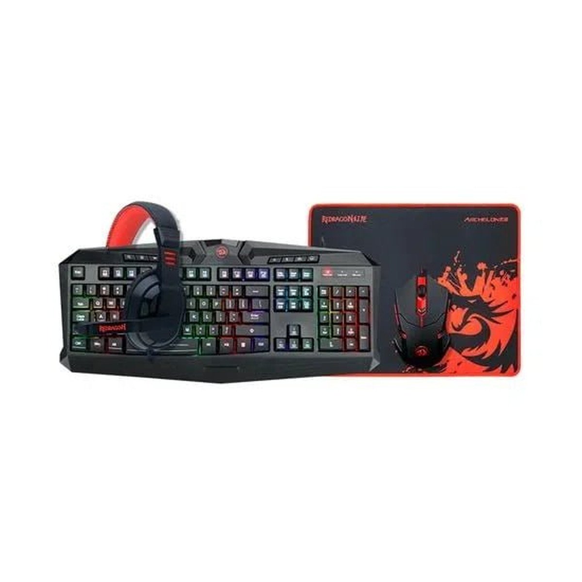 ⌨️ طقم ريدراقون 4 في 1 للألعاب: كيبورد وماوس وسماعة وماوس باد طقم Redragon للألعاب: كيبورد K503A وماوس M601 وسماعة H120 وماوس باد P016