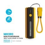 باور بنك Pawa Micro Mini بسعة 5000mAh مع كشاف وكيبل مدمج - صورة 4