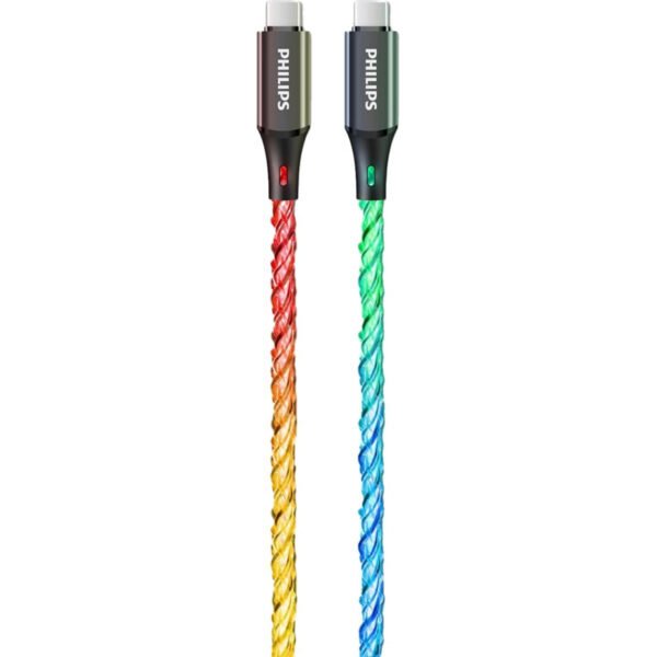 كيبل Philips من USB-C إلى USB-C بإضاءة RGB بطول 1 متر