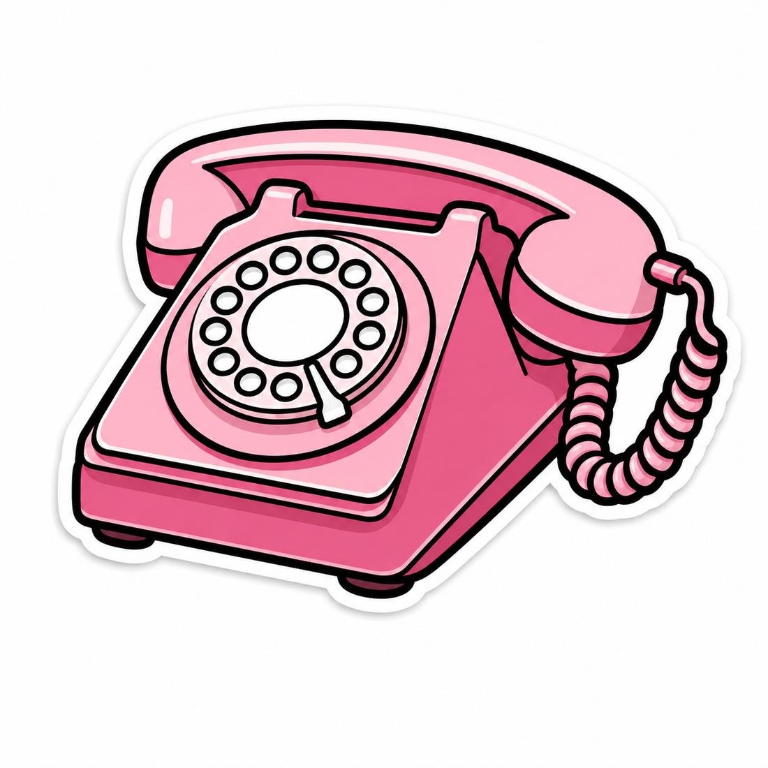 ☎️💗 ستيكر معدني التلفون الوردي الكلاسيكي ستيكر معدني تلفون أرضي كلاسيكي بقرص دوار باللون الوردي لكفر الجوال