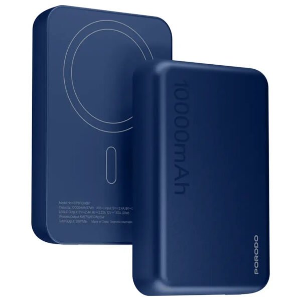 باور بنك Porodo Bluvora المغناطيسي MagSafe بسعة 10000mAh وقوة 20W باللون الأزرق