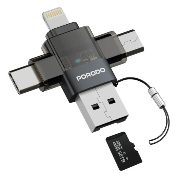 🔌 Porodo MiniLink Transparent OTG Adapter USB-C / Micro USB / Lightning / Memory Card Grey