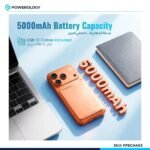 باور بنك Powerology Spetelli النحيف جداً المغناطيسي MagSafe بسعة 5000mAh باللون البرتقالي - صورة 3