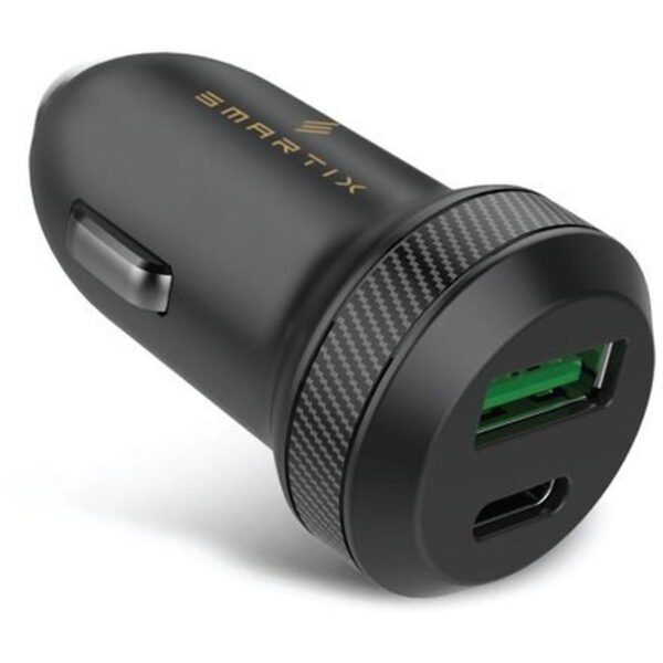 شاحن سيارة Smartix CC09 بمنفذ USB-C PD ومنفذ USB-A QC باللون الأسود