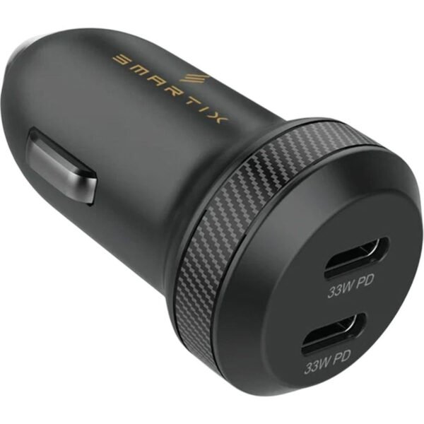 شاحن السيارة Smartix Premium بمنفذي USB-C PD باللون الأسود