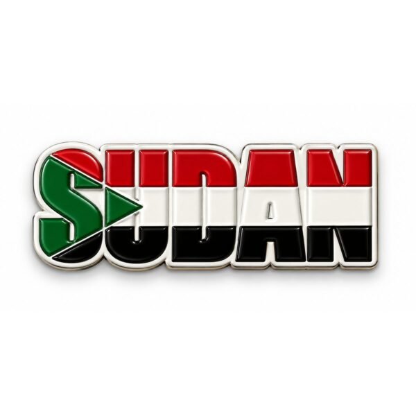 ستيكر معدني كلمة SUDAN بألوان علم السودان الأحمر والأبيض والأسود والأخضر لكفر الجوال