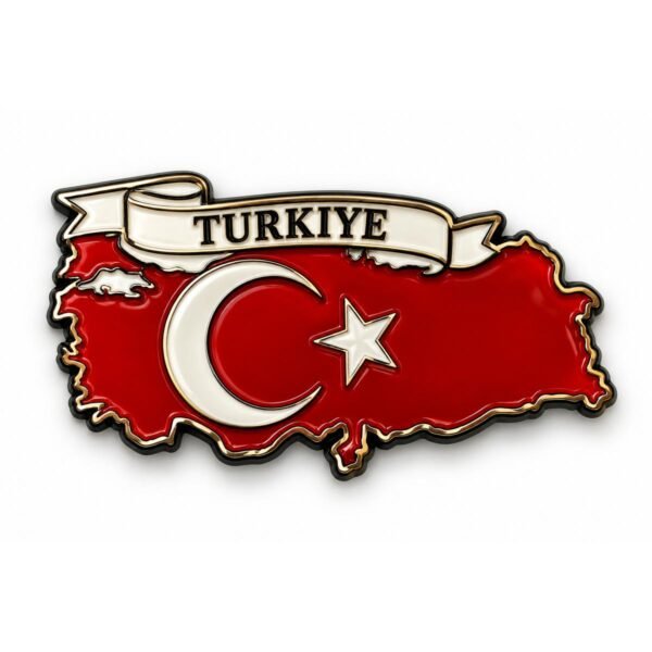 ستيكر معدني خريطة تركيا بلون العلم الأحمر مع الهلال والنجمة وشريط مكتوب عليه Turkiye لكفر الجوال