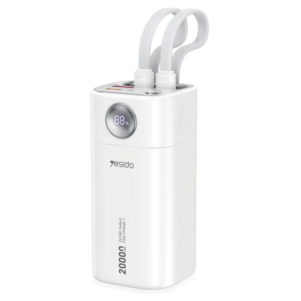 باور بنك Yesido YP86 بسعة 20000mAh بمنفذي USB باللون الأبيض